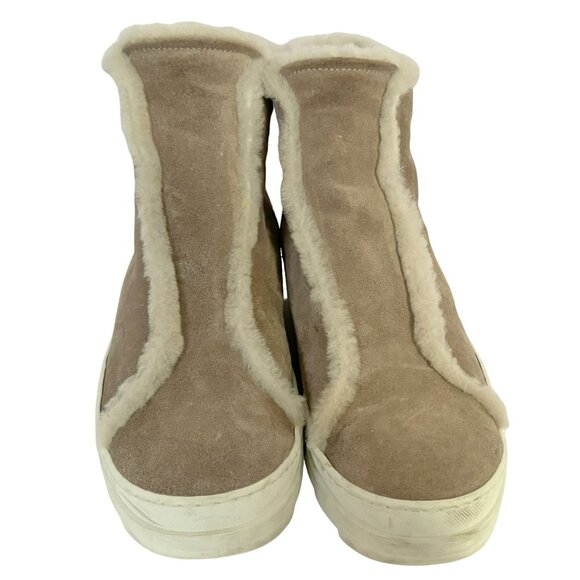 Joyks Fur Shearling Lined Tan Suede Leather Ankle Boots Side Zip Italy Sz 11 - Picture 9 of 10